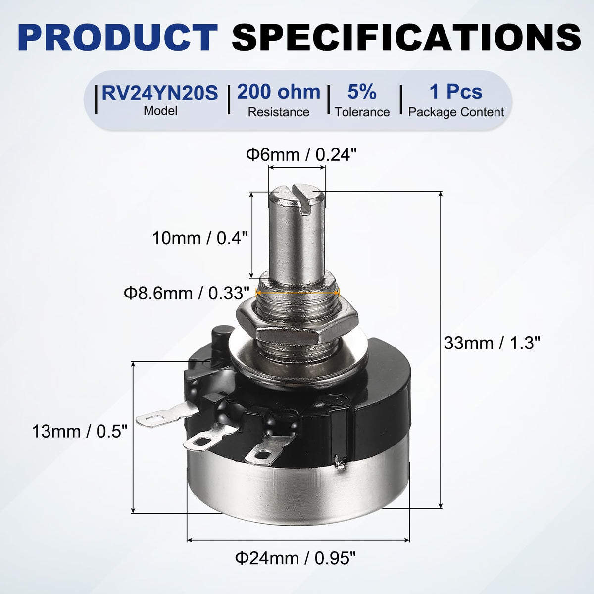 Uxcell a14041000ux1554 RV24YN20S - Potenciómetro (200 ohmios, resistencia B200, 6 mm)