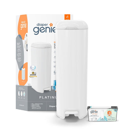 Diaper Genie Platinum Pail, Bote para Pañales de Acero Inoxidable - White