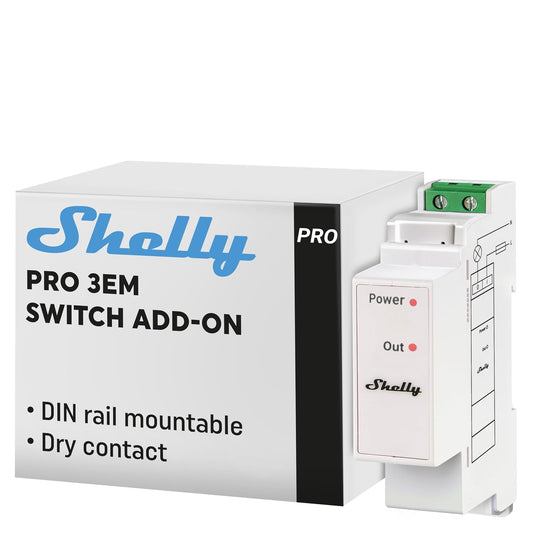 Shelly Pro 3EM Switch Add-On | Complemento Para Shelly Pro 3EM Contactos Secos Montaje en Carril DIN | Domótica | Aplicación iOS Android | No Requiere Hub | Paneles Solares | Aerogeneradores
