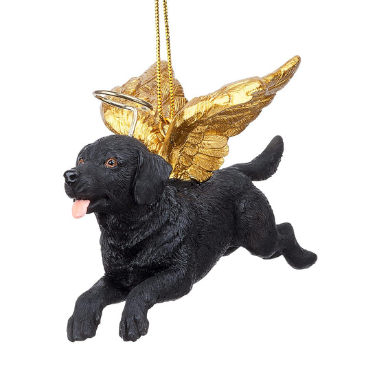 Design Toscano Adornos para árbol de Navidad – Honor The Pooch Black Labrador Retriever Holiday Angel Dog Adornos para Perros