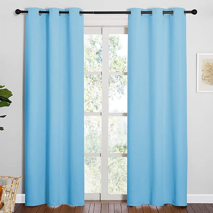 NICETOWN Cortinas Opacas Azul Celeste - Cortinas Gruesas Ollaos Telas Termicas Aislantes Frio Calor/Paneles para Ventanas Pequeñas Dormitorio Cocina(Azul, 1 Par, 107 x 213 cm)
