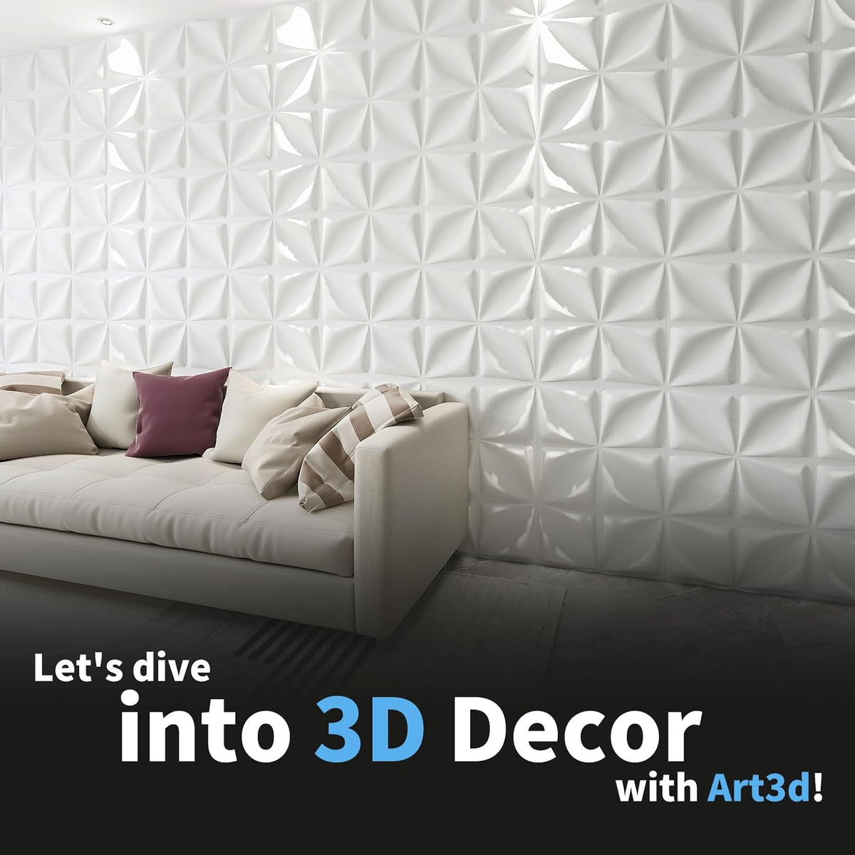 Art3d 19.7 x 19.7 pulgadas (paquete de 12) paneles de pared 3D de hojas de la suerte de PVC para decoración intermedia, sala de estar, fondo de TV, oficina, blanco