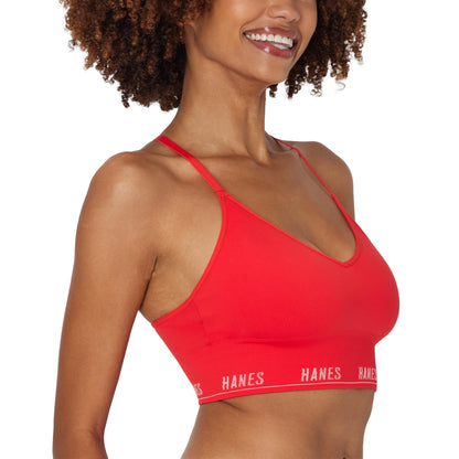 Hanes Hanes - Moves Bralette sin Costuras Escote en triangulo, Paquete de 2 Glimmer Red Bra Mujer