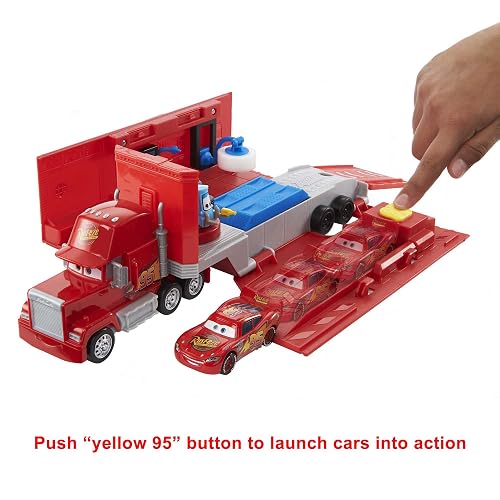 Mattel Disney and Pixar Cars Transforming Mack Playset, camión de Juguete 2 en 1 y estación de afinación con Lanzador, elevación y más