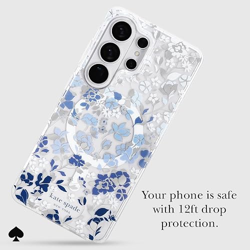 Kate Spade New York Funda para Samsung Galaxy S26 Ultra – [Carga magnética e inalámbrica] – Funda de diseñador – Flores con Piedras Preciosas Azules
