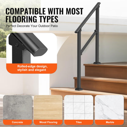 VEVOR de Escalera para Pasamanos de Escalera 2-3 Escalones 2 PCS con Kit de Instalación Tubo Cuadrado de Acero al Carbono para Personas Mayores, Escalones de Concreto, Porche, Patio, Negro