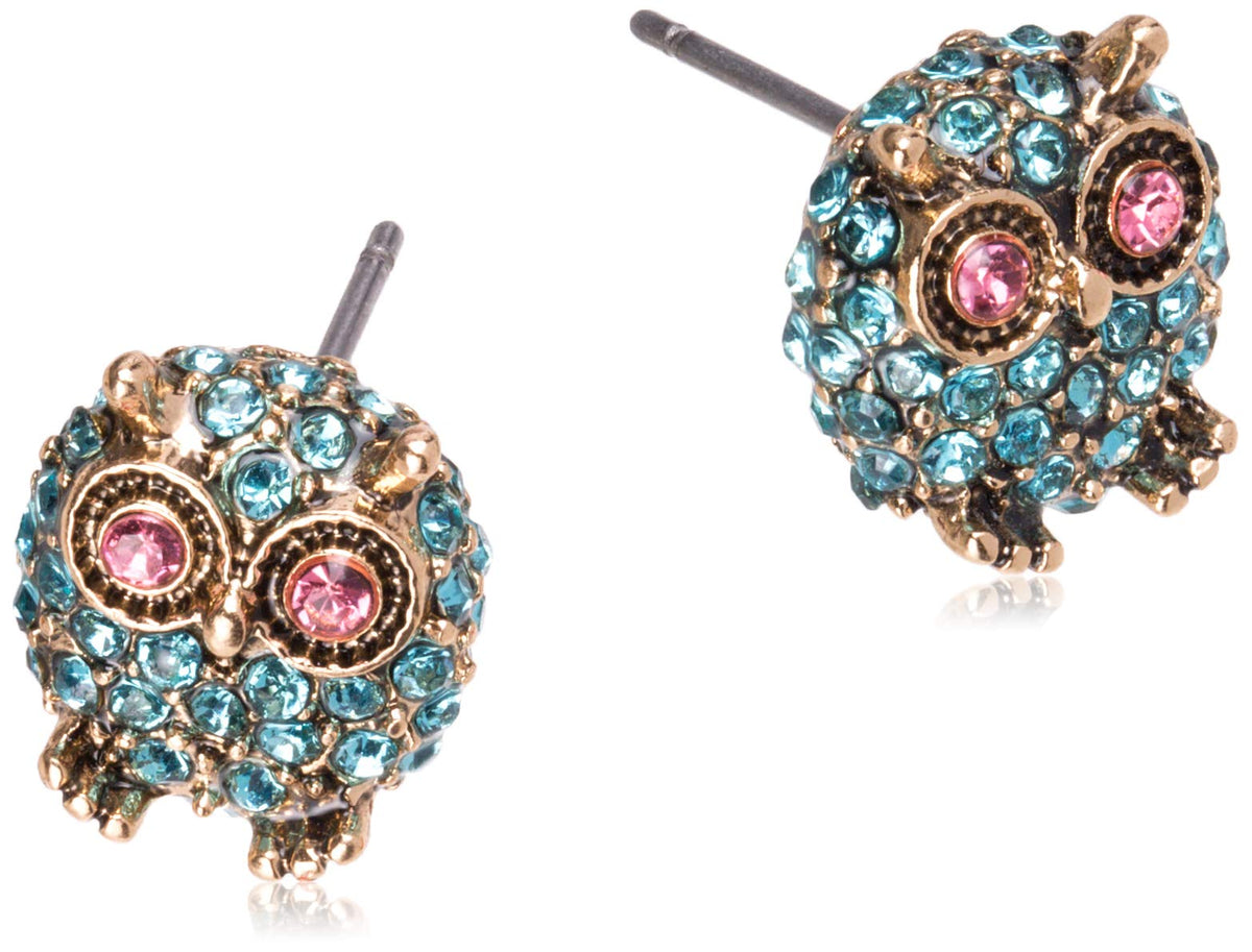 Betsey Johnson Pendientes de búho pavé, Una talla, Metal