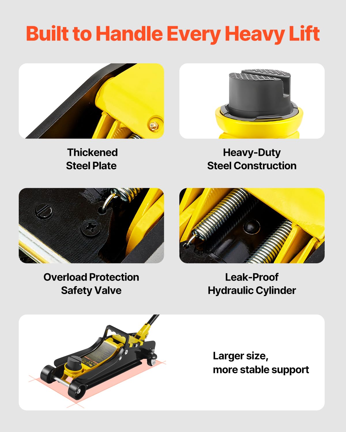 VEVOR Gato de Bajo Perfil de Acero Carga Máxima de 2,5 T Gato Hidraulico para Automóvil Rango de Elevación 85-380 mm Bomba Hidráulica Simple Gato Carretilla para Automóviles Familiares, Camiones, Todoterrenos