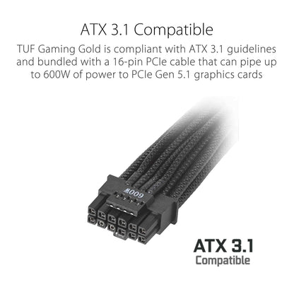 ASUS TUF Gaming 850G Fuente de Poder 80 Plus Gold Modular para PC Gamer | 850W 80 PLUS Gold, ATX 3.0, cable PCIe 5.0 16-pin 600W, totalmente modular, ventilador 135mm 0dB, componentes militares