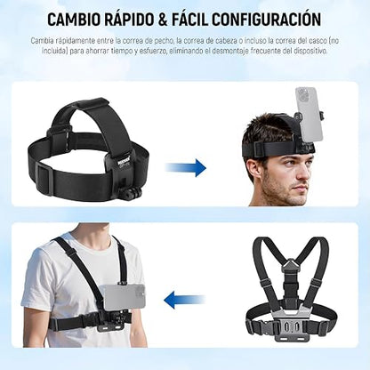 NEEWER Arnés Pecho Montaje Teléfono Correa Cabeza, Kit Accesorios Liberación Rápida Videollamadas Grabación Filmación, Compatible con iPhone GoPro Hero Insta360 dji AKASO Action Camera, GP-74