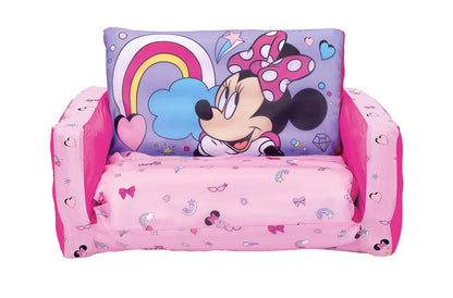 Minnie Mouse - Sofá cama inflable para niños, 2 en 1 con apertura abatible para tumbona y colchoneta para siesta, más de 4 pies de largo, funda extraíble, uso en interiores y exteriores, edades de 2 a