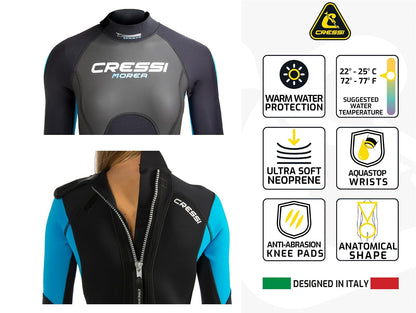 Cressi Morea - Traje de Neopreno para Mujer Completo de 3 mm, en Neopreno de Alta Elasticidad, Calidad Cressi Desde 1946