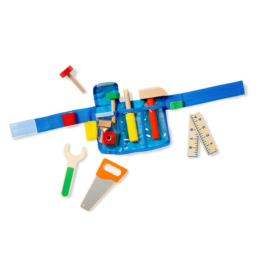 Melissa & Doug - Juego Deluxe de Cinturón para Herramientas, 5 Herramientas de Juguete de Madera, 8 Piezas de Construcción