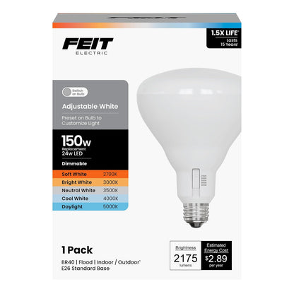 Feit Electric BR40 - foco LED BR40, equivalente a 150 W, regulable, 5CCT, base media E26, 90 CRI, 2175 lúmenes, blanco ajustable, 13.7 años de vida útil, BR40150DM5CCTCA15K
