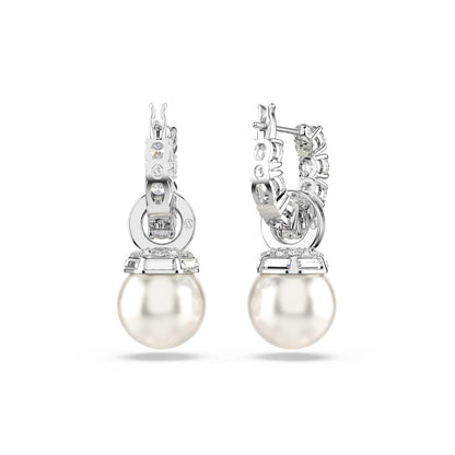 Swarovski Aretes Matrix, Perla de cristal, Talla redonda, Blancos, Baño de rodio