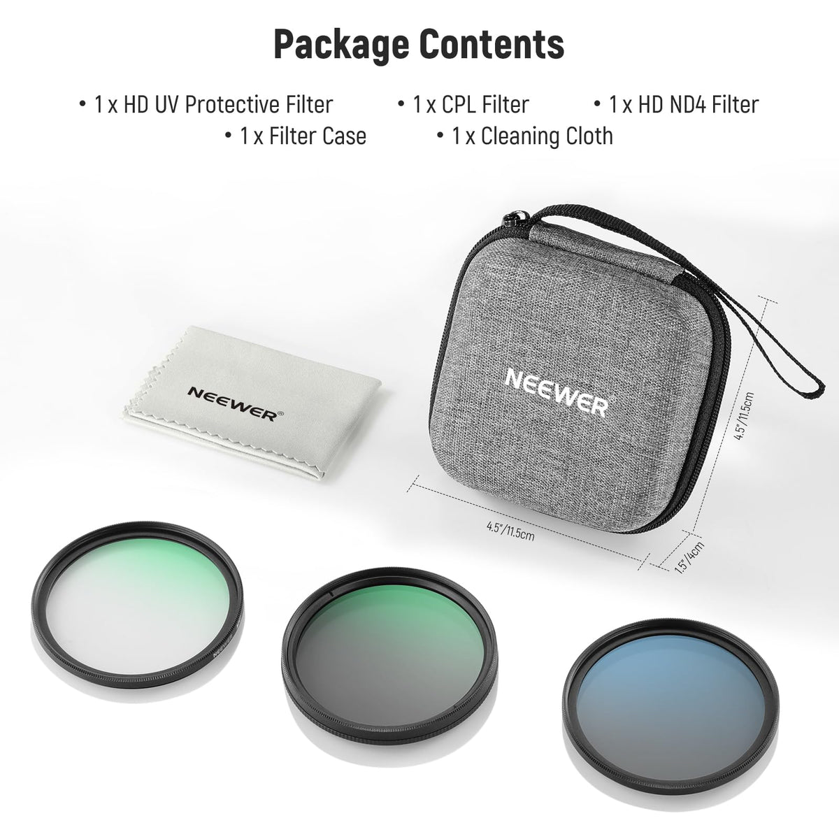 NEEWER 67mm UV/CPL/ND Kit Filtros Lentes con Estuche Rígido, Marco Aleación Aluminio & Vidrio Optico Multicapa, UV + Polarizador Circular (CPL) +Densidad Neutra (ND4) Filtro para 67mm Camara Lentes