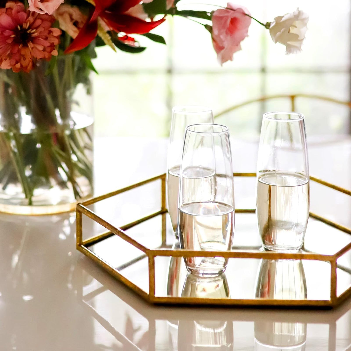 Libbey Juego de 6 Copas Flauta de Vidrio Stemless de 283 ml