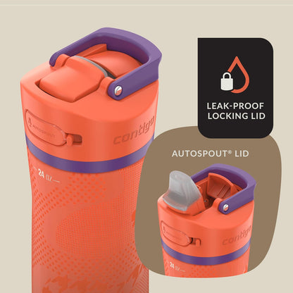Contigo Ashland Chill 2.0 - Botella de agua aislada al aspiradora de acero inoxidable con tapa automática fácil de limpiar, bebida a prueba de fugas, mantiene las bebidas frías durante 24 horas, sin