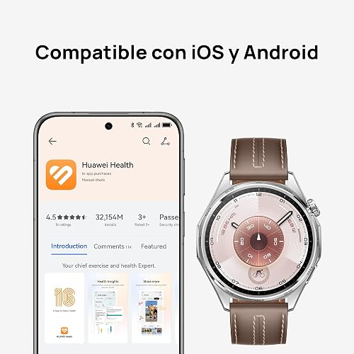 HUAWEI Watch GT 6 Smartwatch 46mm Reloj Inteligente Hombre, Gris | 1.47''AMOLED Pantalla, 21 Días de Batería, Ciclismo, GPS, NFC, ECG, SpO2, iOS y Android, Correa de cuero compuesto