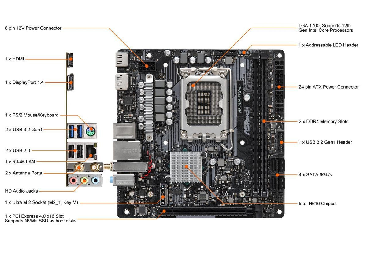 ASRock H610M/AC Soporta procesadores Intel® Core™ de 13ª generación y 12ª generación y próxima generación (LGA1700)