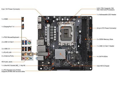 ASRock H610M/AC Soporta procesadores Intel® Core™ de 13ª generación y 12ª generación y próxima generación (LGA1700)