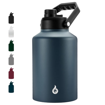 BJPKPK Botella de agua aislada de un galón (128 onzas), apta para lavaplatos, termo de acero inoxidable, sin BPA, con mango ergonómico y parte inferior antideslizante, botella de agua grande, azul