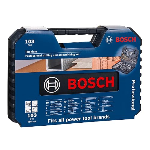 Bosch Set de Puntas y Brocas 103 unidades – Kit completo de taladro/atornillador para metal, madera y mampostería – Maletín de almacenamiento