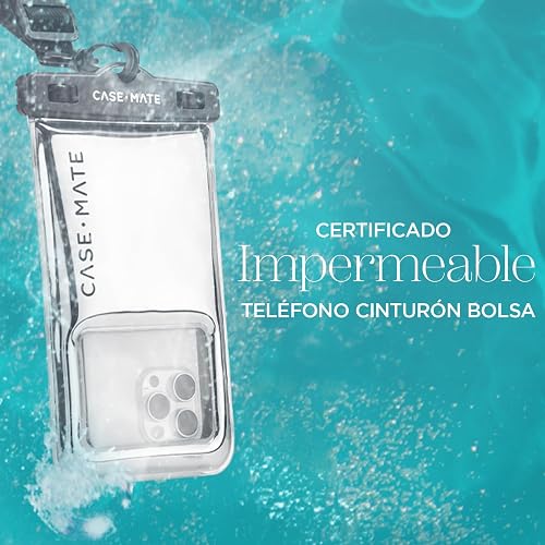 Case-Mate Funda Impermeable IP68 para teléfono - Funda Flotante Impermeable con cordón para el iPhone 16 Pro Max/15 Pro Max/14 Pro/13/12/S24 - Cromo Plateado