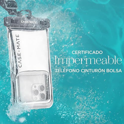 Case-Mate Funda Impermeable IP68 para teléfono - Funda Flotante Impermeable con cordón para el iPhone 16 Pro Max/15 Pro Max/14 Pro/13/12/S24 - Cromo Plateado