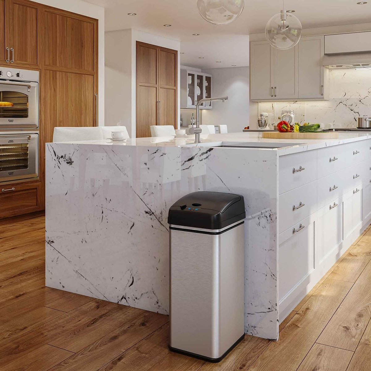 iTouchless - Cubo de reciclaje con sensor de 49.2 l y 9.5 l para cocina y baño, sistema de control de olores, 13, acero inoxidable (juego de 2), 2 unidades
