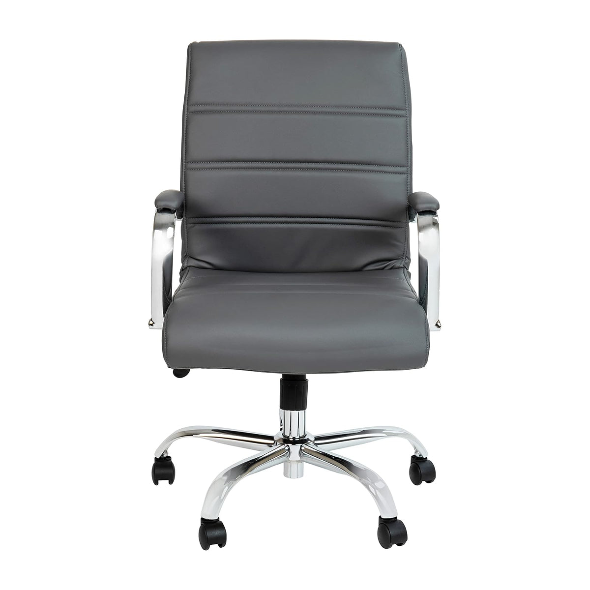 Flash Furniture Whitney - Silla de computadora giratoria de Piel Suave con Asiento Acolchado y reposabrazos, Silla de Oficina Acolchada de Altura Ajustable, Gris/Cromo
