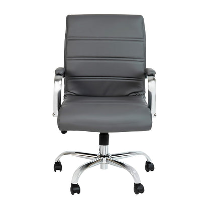 Flash Furniture Whitney - Silla de computadora giratoria de Piel Suave con Asiento Acolchado y reposabrazos, Silla de Oficina Acolchada de Altura Ajustable, Gris/Cromo