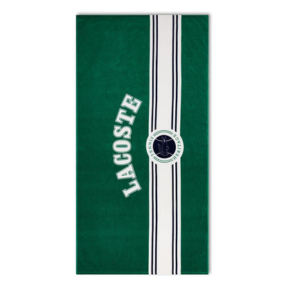 Lacoste Toalla de Playa Grande 100% algodón, Ultra Absorbente y de Secado rápido, Lavable a máquina, cocodrilo a Rayas, 36 Pulgadas de Ancho x 72 Pulgadas de Largo - Insignia individual verde