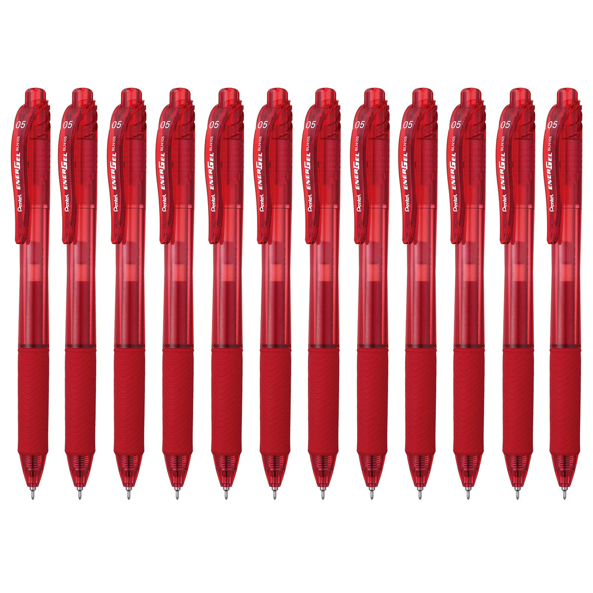 Pentel EnerGel-X Bolígrafo de Gel Punta de Aguja 0.5 mm, Paquete de 8 - 12 Unidad (Paquete de 1) - Aguja de 0,5 mm - Rojo