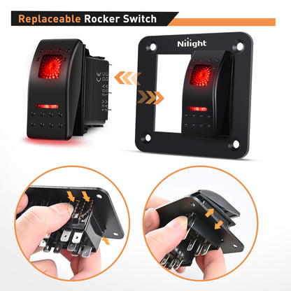 Nilight 90164B Panel de Interruptores Basculantes 2 Bandas 12 V/24 V CC Aluminio Rojo 5 Pines para Coches y ATV