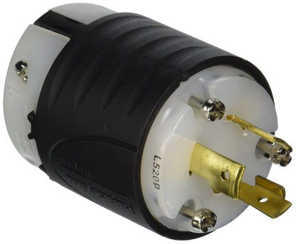 Legrand Pass & Seymour L520P Turnlok - Enchufe de bloqueo de grado industrial, 20 amperios 125 V, NEMA L5-20P, negro/blanco (1 unidad)
