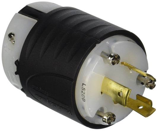 Legrand Pass & Seymour L520P Turnlok - Enchufe de bloqueo de grado industrial, 20 amperios 125 V, NEMA L5-20P, negro/blanco (1 unidad)