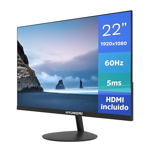 HYUNDAI HY View 22” Monitor de Oficina, VA 1920x1080p, 60Hz, OD 5 ms, Diseño Delgado, HDMI Incluido - Negro