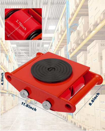 FAHKNS Machinery - Patines de maquinaria de Alta Resistencia, Patines de máquina 6T con Tapa de rotación de 360°, 4 Rodillos de Poliuretano para Equipos de mudanza Industrial de Alta Resistencia
