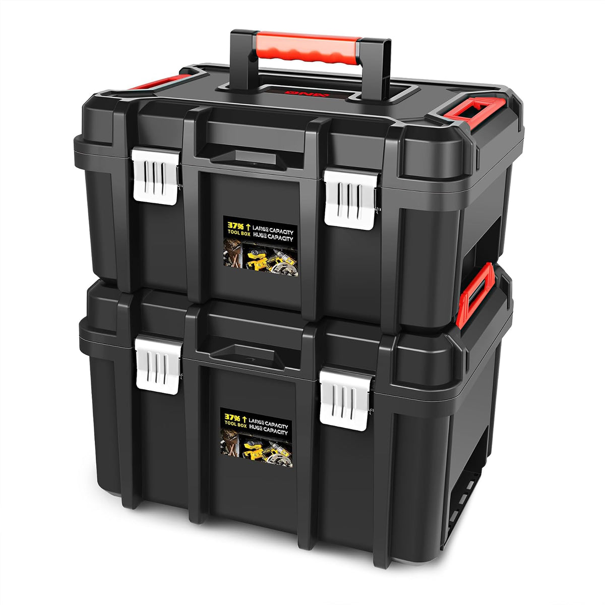 DNA Motoring Juego de 2 Cajas de Herramientas - Caja de Herramientas portátil con Organizador y Cerradura y Bandeja extraíble para Taller, Garaje y hogar, Gran Capacidad, TOOLS-00310
