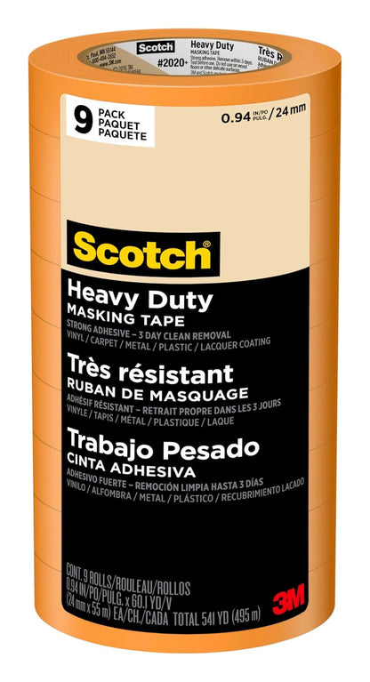 3M Scotch Cinta de Pintor Resistente, Naranja - 0.94" Width - 9 rollos