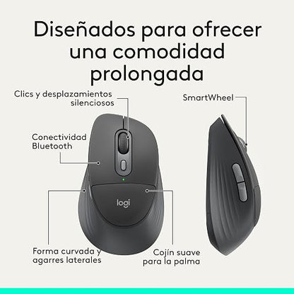 Logitech Signature Comfort Plus M850 L, Mouse inalámbrico, Bluetooth con Almohadilla para la Palma, clics discretos, autonomía de 24 Meses, Botones Personalizables, Windows, Mac y iPad - Negro