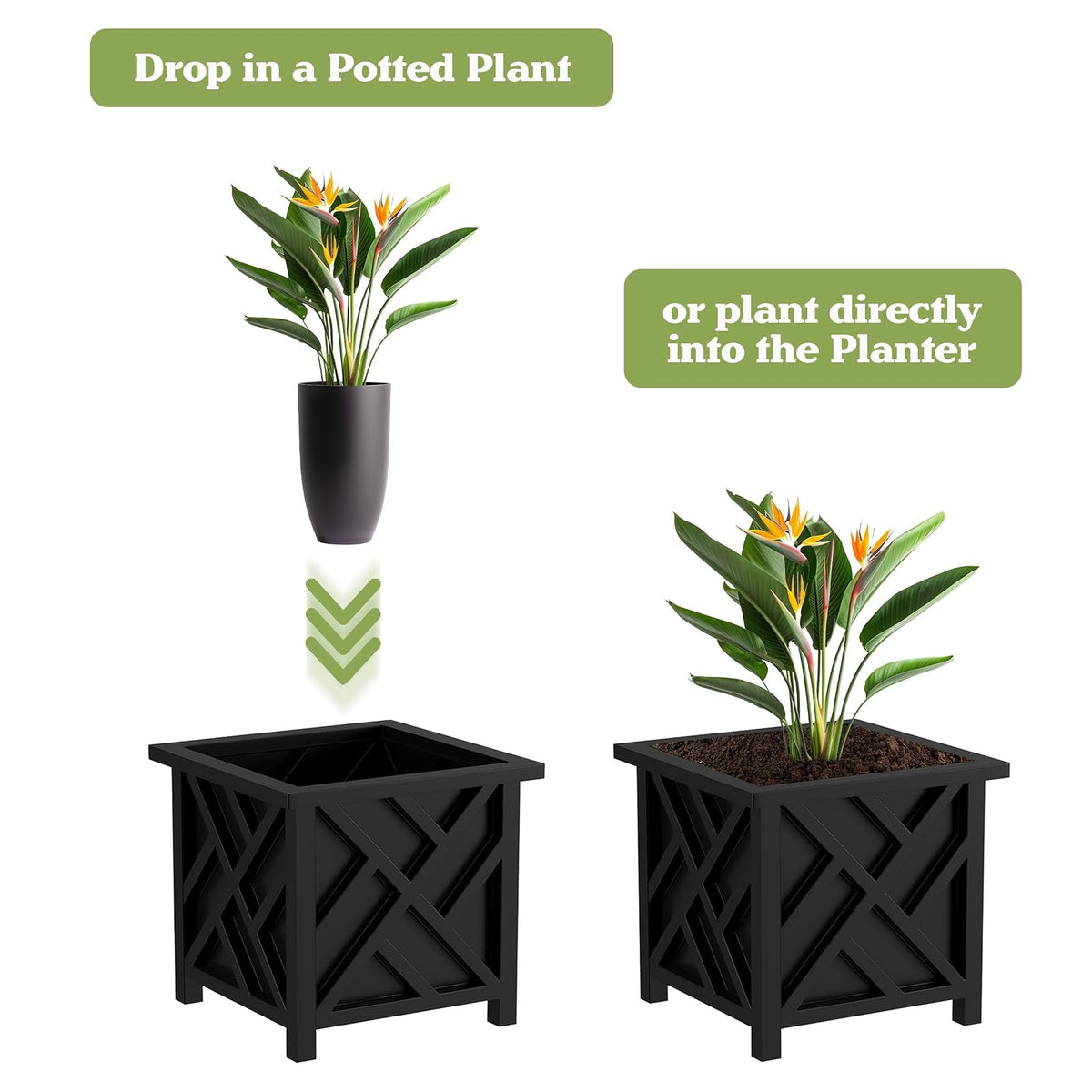 Pure Garden - Maceta Decorativa de 14.75 Pulgadas Cuadrada, para Exteriores, Porche, Patio y decoración de jardín (Negro)