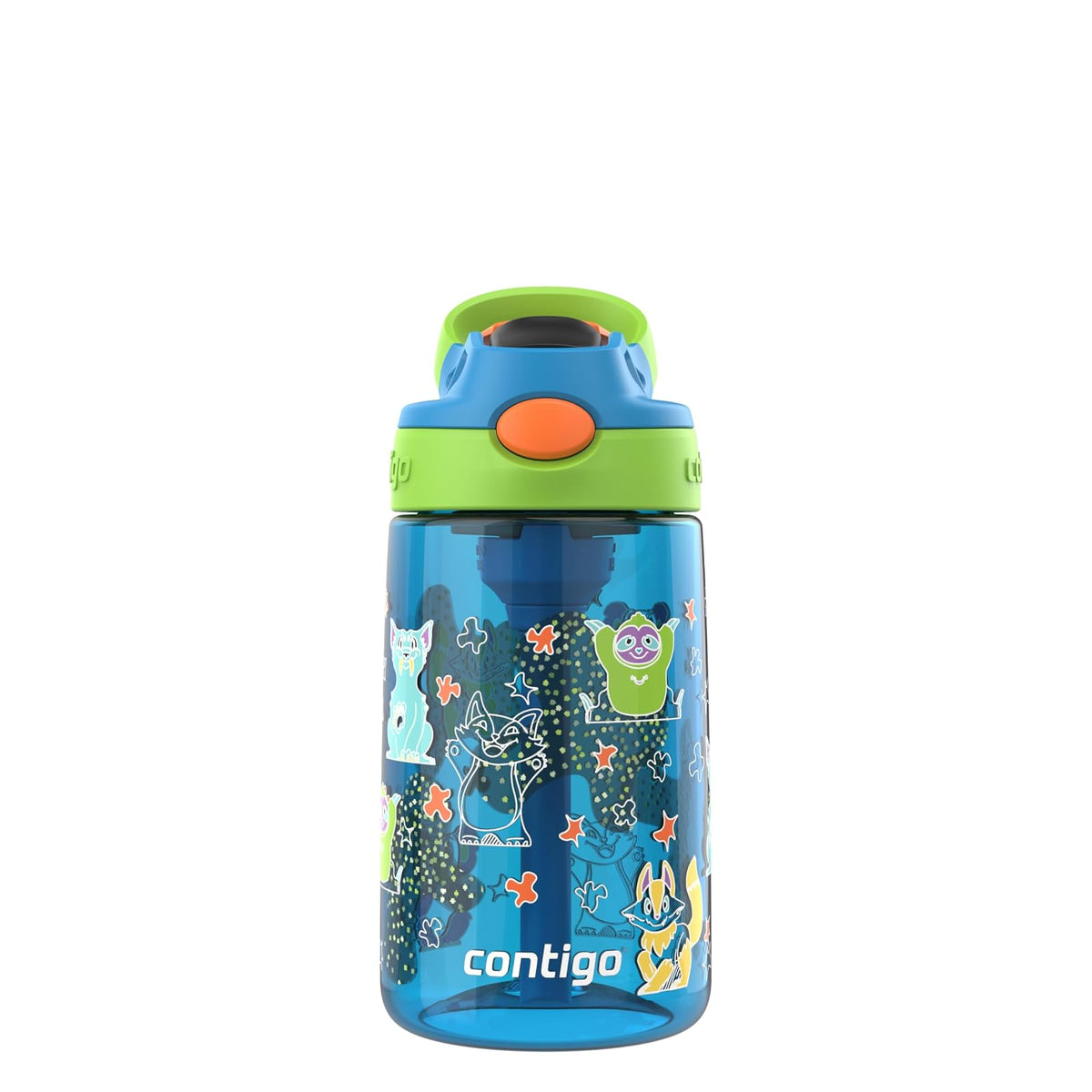 Contigo Botella de Agua para Niños con Popote, 590 ml, Libre de BPA - Blue Poppy (Squishies GFX) - 0.4 Litros