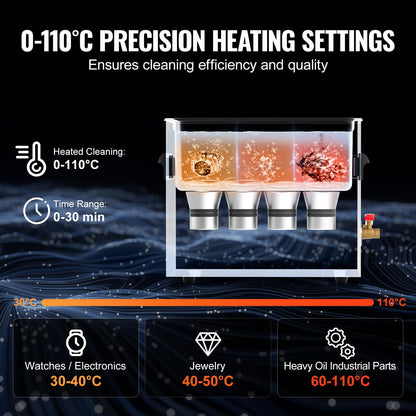 VEVOR - Limpiador ultrasónico de 10 litros con temporizador de calentador y cesta, máquina de cavitación sónica digital profesional, máquina de limpieza de 240 W para herramientas de laboratorio,