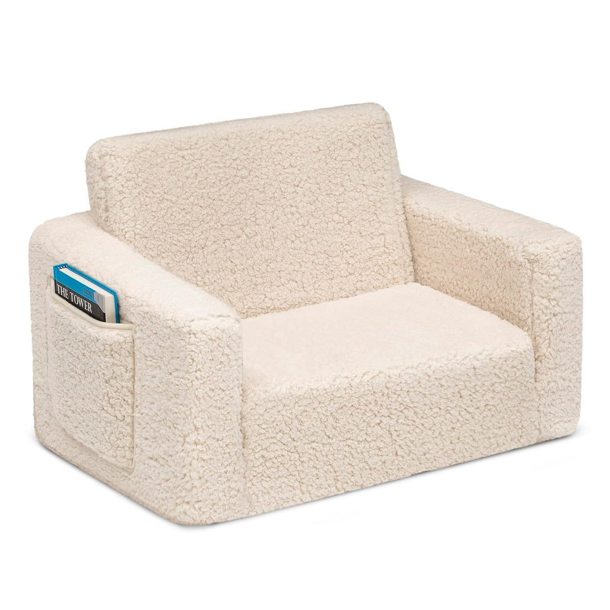 Delta Children Silla Cozee Flip-out Sherpa Convertible 2 en 1 en Sillón Reclinable para Niños - Color: Crema