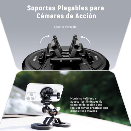 NEEWER Trípode Teléfono Motnaje Magnético con Adaptador Cámara Acción, Zapata Fría con Anti Off Pin, 1/4" Rosca Compatible con MagSafe iPhone 16 15 14 13 12 Series dji Montaje Adaptador, PA070
