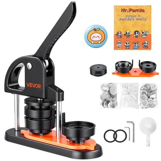 VEVOR Máquina para hacer botones, 2.25 pulgadas/58 mm con 100 piezas de botón, fabricante de botones con libro mágico de panda y kit de prensa ergonómico de mango de arco para niños, regalos de