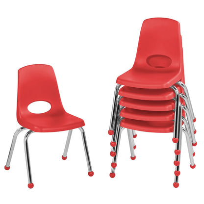 Factory Direct Partners FDP 14 Pulgadas, Asiento apilable para Estudiantes con Patas de Acero Chapado en Cromo y deslizamientos de Bola; para Aprendizaje en casa o Aula, Rojo (Paquete de 6), 10363-RD
