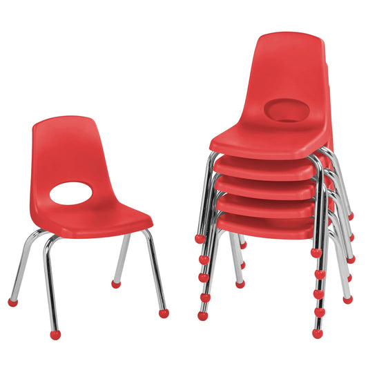 Factory Direct Partners FDP 14 Pulgadas, Asiento apilable para Estudiantes con Patas de Acero Chapado en Cromo y deslizamientos de Bola; para Aprendizaje en casa o Aula, Rojo (Paquete de 6), 10363-RD